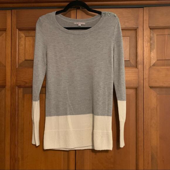 GAP Women's Color Block Crewneck Wool Blend Sweater Pullover Grey/White Size S - Picture 8 of 8